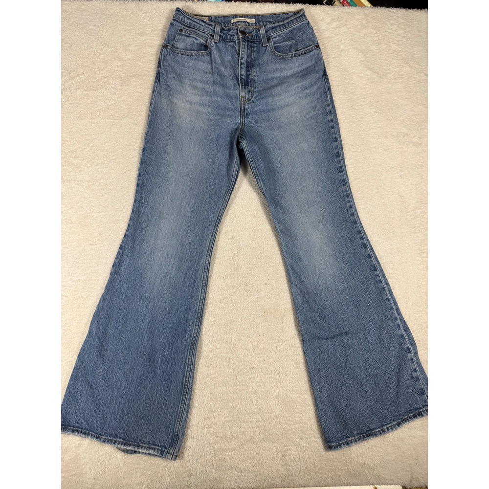 Levi's Premium 70s High Flare Jeans Womens 28 Light Wash Blue Distressed Denim